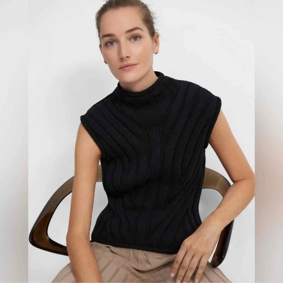 Theory Moving Rib Shell Sweater Looped Cotton Sleeveless Top Size S - Picture 1 of 9